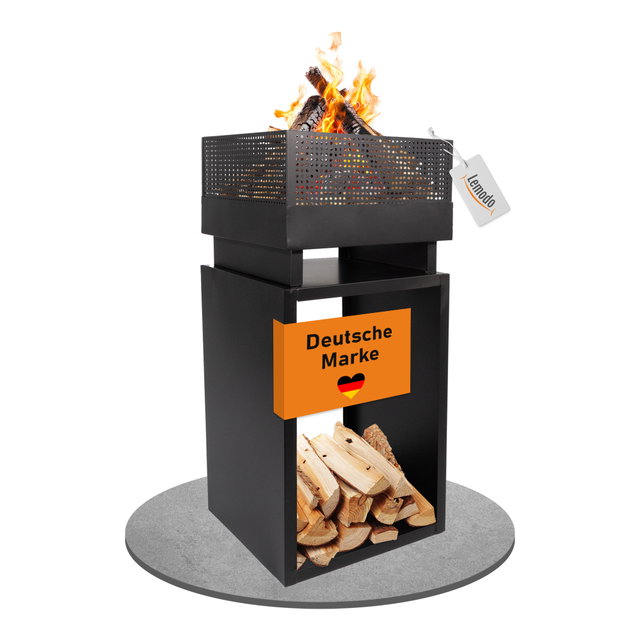 Feuerkorb mit Holzlager, Feuerschale Stahl, Feuerstelle 85,5cm hoch Feuerkorb mit Holzlager, Feuerschale Stahl, Feuerstelle 85,5cm hoch